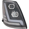 VOLVO HD VNL 04-15 HEAD LAMP RH, Lens and Housing, Halogen, Black Interior, Performance, w/ LED Strip, 12V