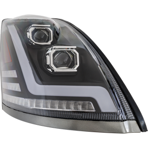 VOLVO HD VNL 04-15 HEAD LAMP RH, Lens and Housing, LED, Black Interior, Performance, w/ LED Strip, 12V