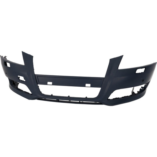 Front Bumper Cover Primed For 2009-2013 Audi A3 Without Sport Pkg With Headlight Washer Holes and Parking Aid Snsr Holes Replacement REPA010340P