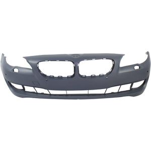 Front Bumper Cover Primed For 2011-2013 BMW 5-Series Without M Package With Park Distance Control Sensor Holes Without Side View Camera Sedan Replacement REPB010376P