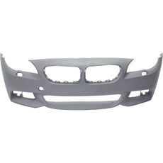 Front Bumper Cover Primed For 2011-2013 BMW 5-Series With M Pkg Without Park Distance Control Sensor Holes Replacement REPBM010314P