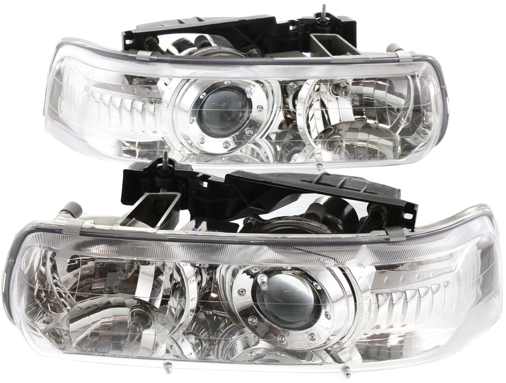 SILVERADO 99-02/TAHOE 00-06 PROJECTOR HEAD LAMP RH AND LH, Assembly, w/Halogen, Chrome Interior