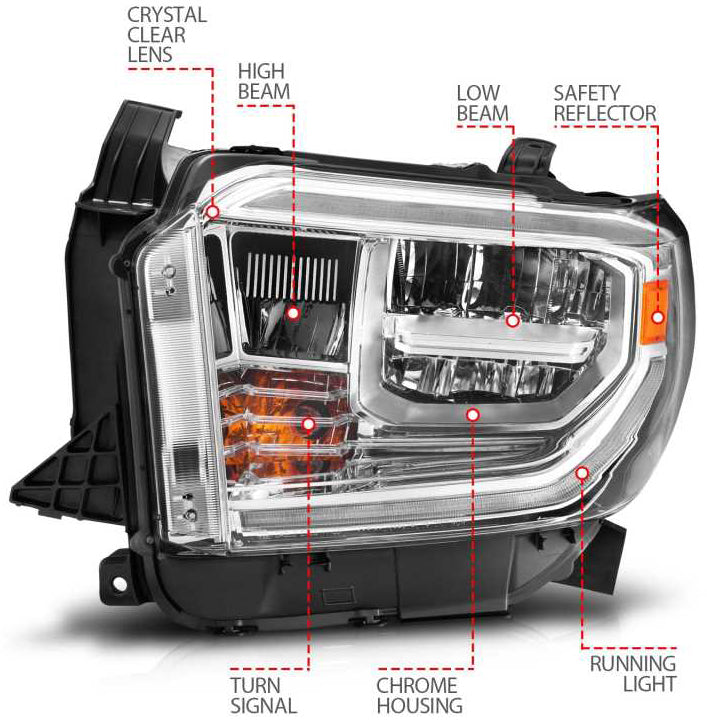 LED CRYSTAL HEADLIGHTS W/ SWITCHBACK CHROME HOUSING W/ DRL