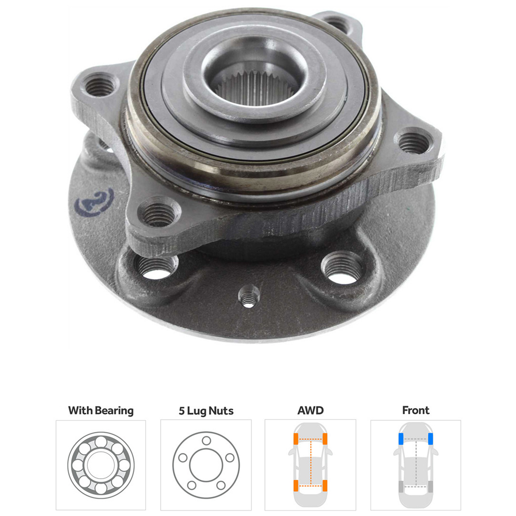 S80 99-06/XC70 03-07 FRONT HUB ASSEMBLY RH=LH, 5 Studs, 5 x 4.08 in. Bolt Pattern