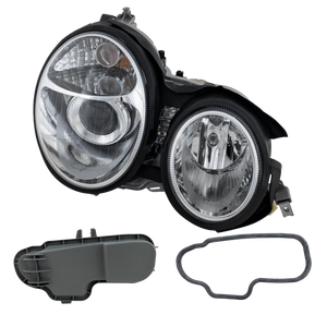 E-CLASS 96-99 PROJECTOR HEAD LAMP RH AND LH, Assembly, Halogen, Chrome Interior