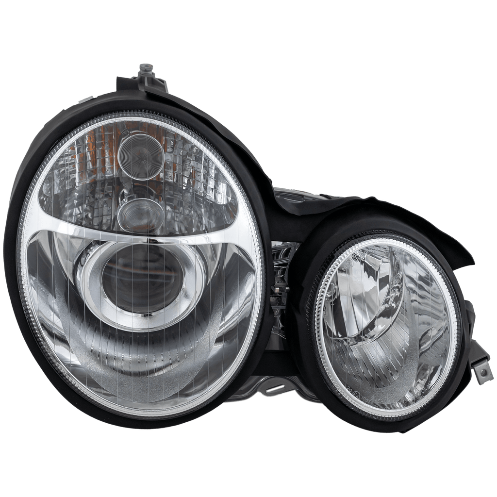 E-CLASS 96-99 PROJECTOR HEAD LAMP RH AND LH, Assembly, Halogen, Chrome Interior