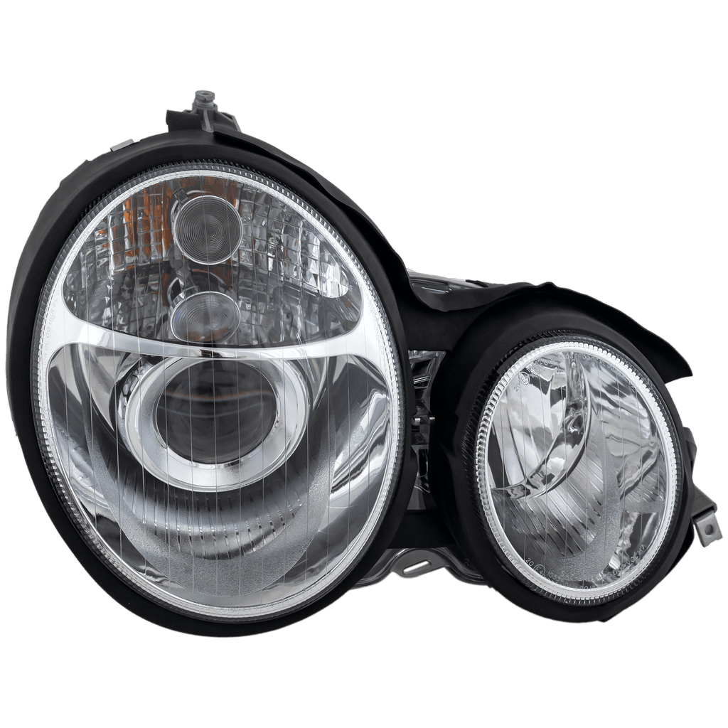E-CLASS 96-99 PROJECTOR HEAD LAMP RH AND LH, Assembly, Halogen, Chrome Interior