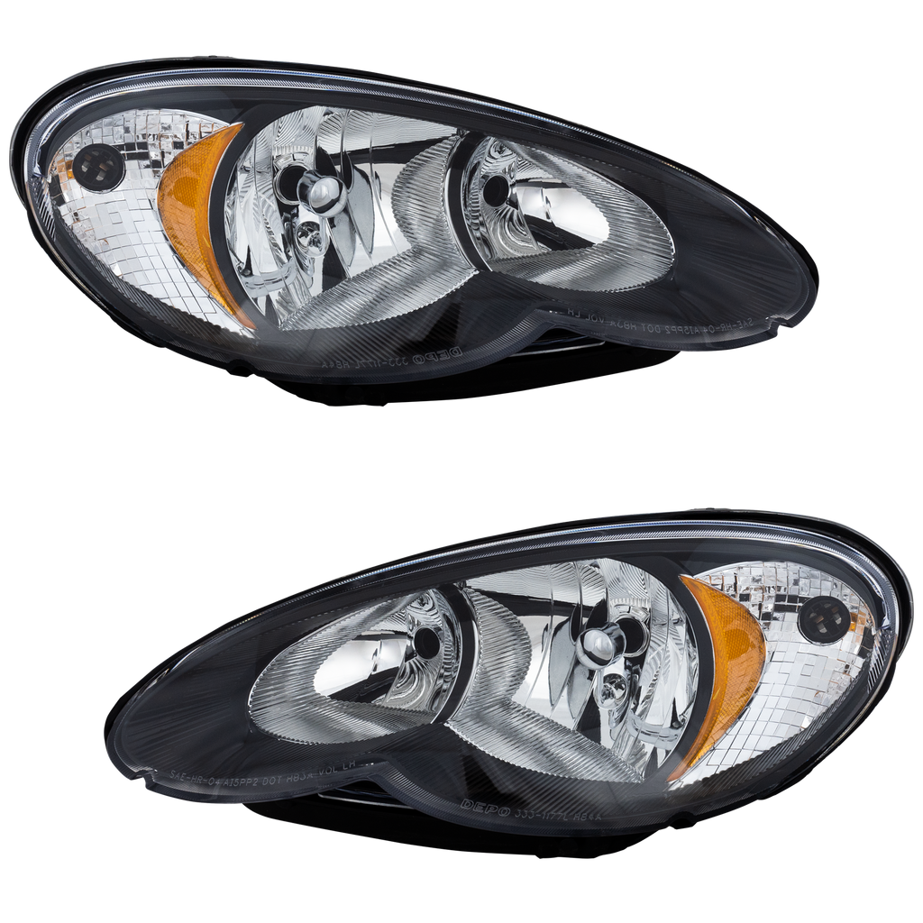 PT CRUISER 06-10 CLEAR HEAD LAMP RH AND LH, Lens and Housing, Black Bezel
