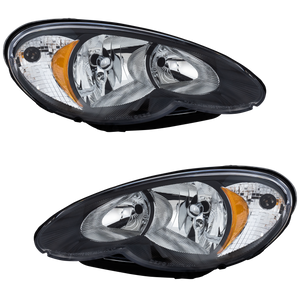 PT CRUISER 06-10 CLEAR HEAD LAMP RH AND LH, Lens and Housing, Black Bezel