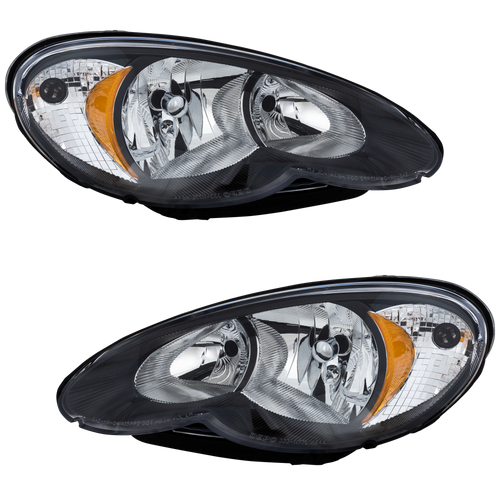 PT CRUISER 06-10 CLEAR HEAD LAMP RH AND LH, Lens and Housing, Black Bezel