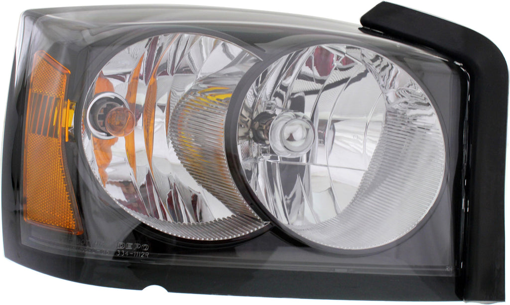 DAKOTA 06-07 HEAD LAMP RH, Assembly, Halogen, Black Interior, w/o Corner Light Bulb Shield