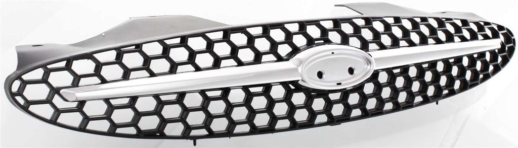 TAURUS 00-03 GRILLE, Painted Black Shell and Insert, (02-03 w/o Sport Edition), w/ Chrome Center Bar