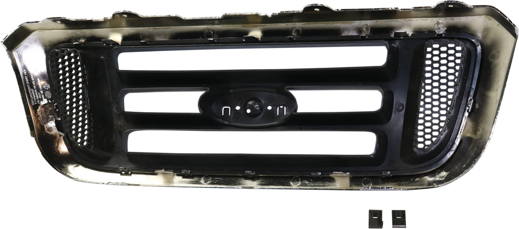 RANGER 04-05 GRILLE, Horizontal Bar Insert, Chrome Shell/Painted Black Insert, 2WD, XL/XLT/Edge/Tremor Models