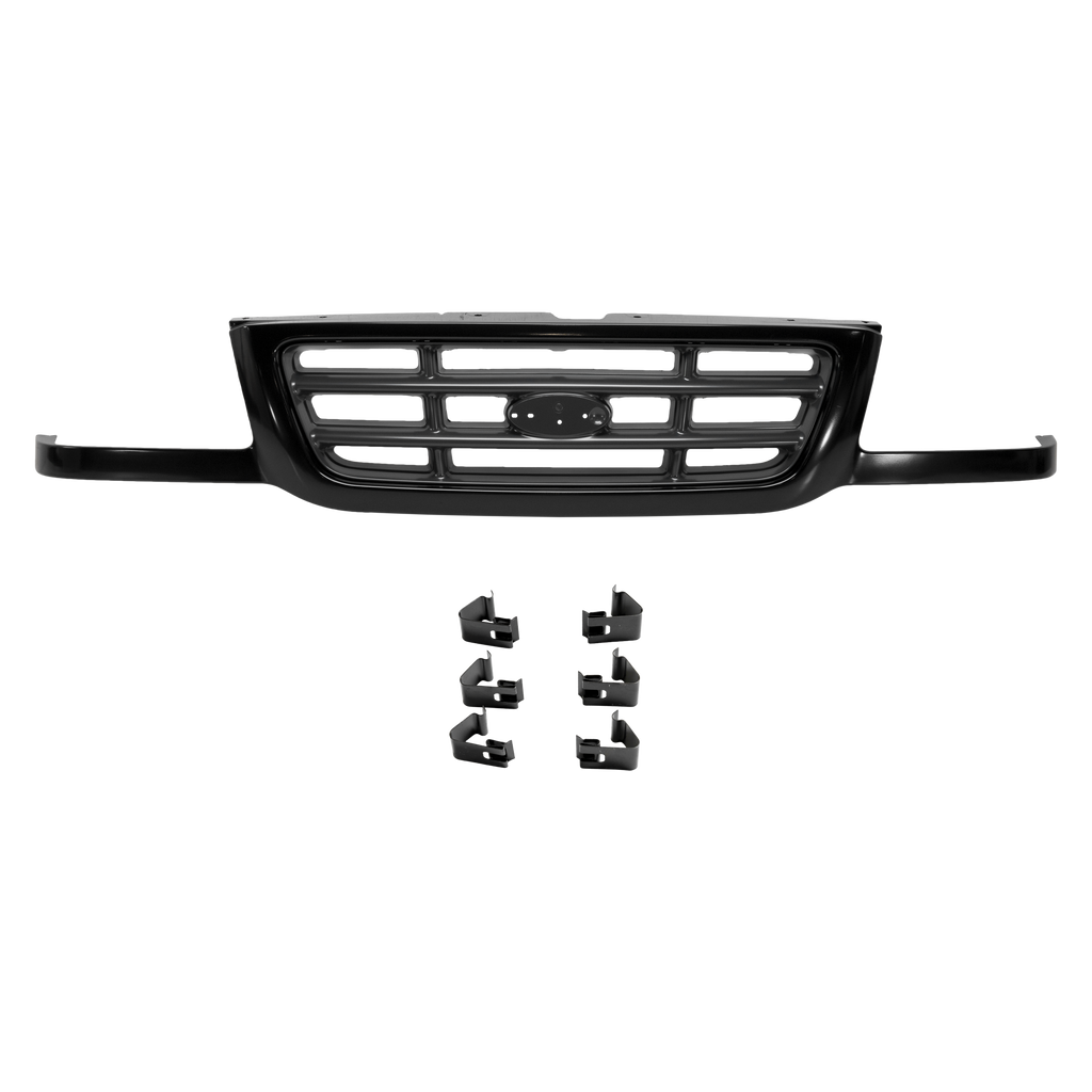 RANGER 01-03 GRILLE, Cross Bar Insert, Painted Black Shell and Insert