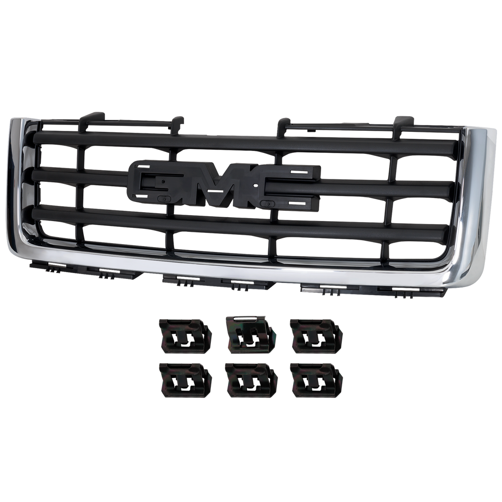 SIERRA 1500 07-13 GRILLE, Chrome Shell/Painted Black Insert, (Exc. Denali Model), New Body Style