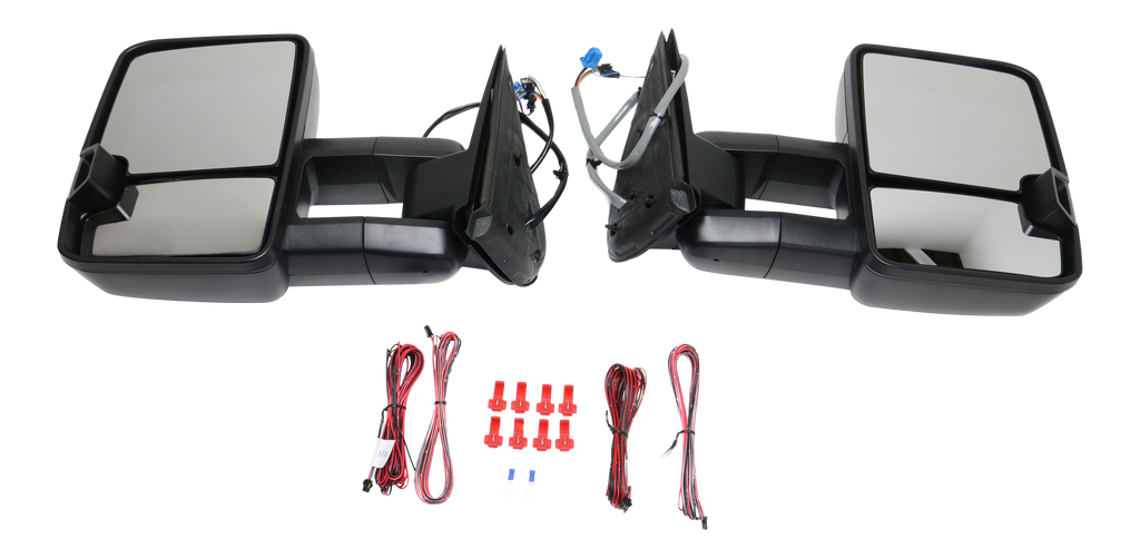 SILVERADO/SIERRA 03-07 TOWING MIRROR RH AND LH, Power, Manual Folding, Heated, Textured, w/ Signal Light and Side Marker, Includes 2007 Classic, w/ Wiring Installation Kit