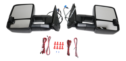 SILVERADO/SIERRA 03-07 TOWING MIRROR RH AND LH, Power, Manual Folding, Heated, Textured, w/ Signal Light and Side Marker, Includes 2007 Classic, w/ Wiring Installation Kit