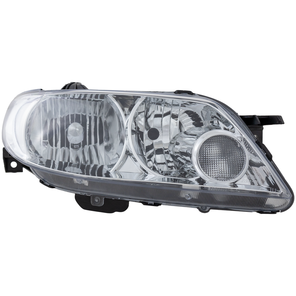 PROTEGE5 02-03 HEAD LAMP RH, Lens and Housing, Aluminum Bezel, Hatchback