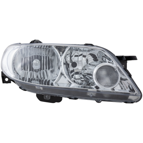 PROTEGE5 02-03 HEAD LAMP RH, Lens and Housing, Aluminum Bezel, Hatchback