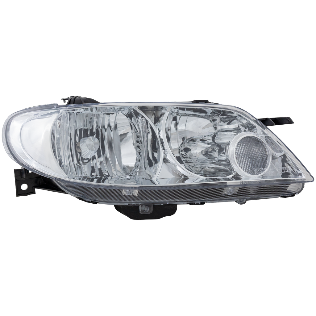 PROTEGE5 02-03 HEAD LAMP RH, Lens and Housing, Aluminum Bezel, Hatchback