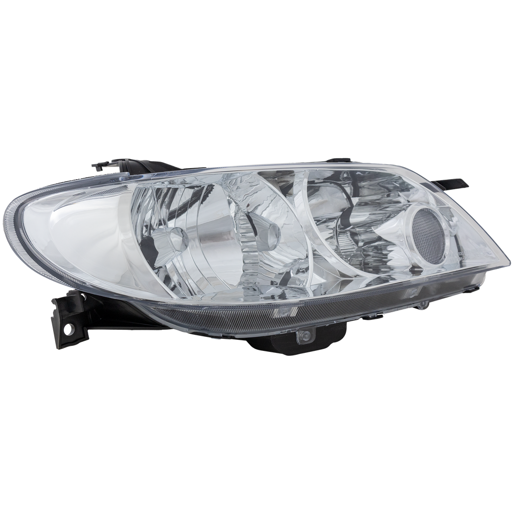 PROTEGE5 02-03 HEAD LAMP RH, Lens and Housing, Aluminum Bezel, Hatchback