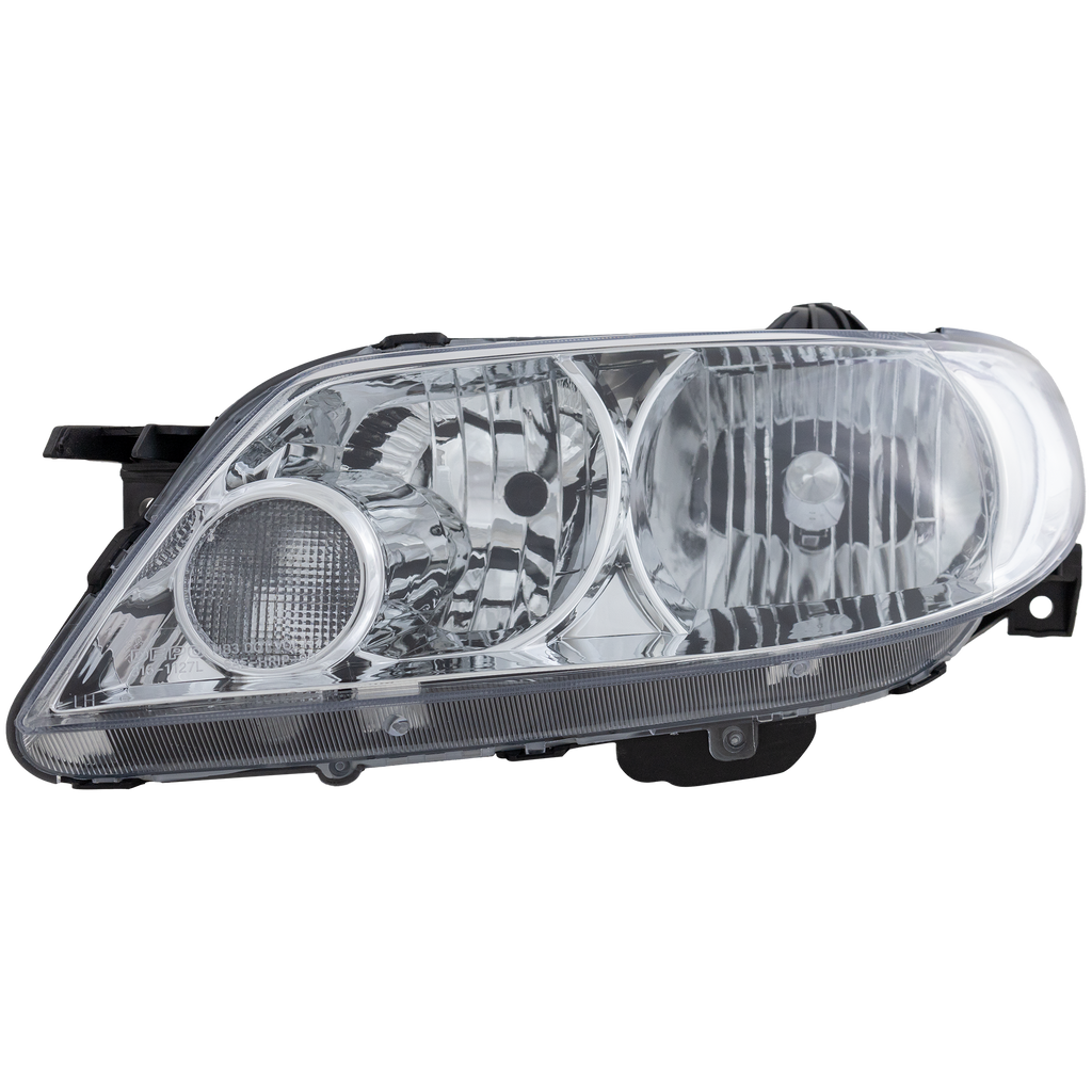 PROTEGE5 02-03 HEAD LAMP LH, Lens and Housing, Aluminum Bezel, Hatchback