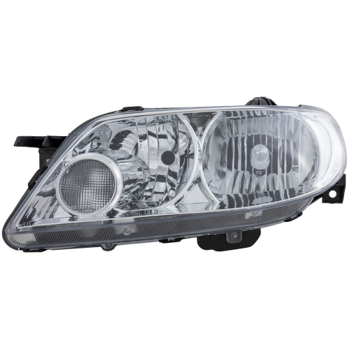 PROTEGE5 02-03 HEAD LAMP LH, Lens and Housing, Aluminum Bezel, Hatchback