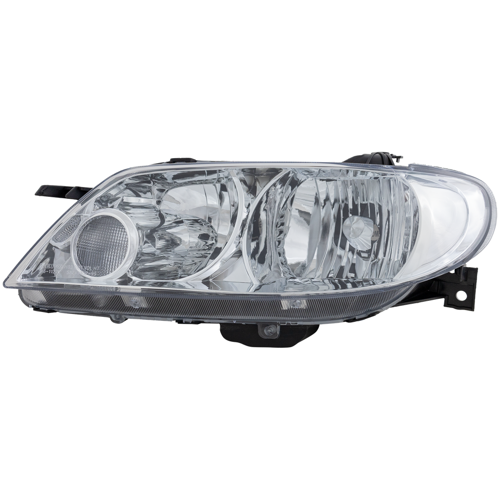 PROTEGE5 02-03 HEAD LAMP LH, Lens and Housing, Aluminum Bezel, Hatchback