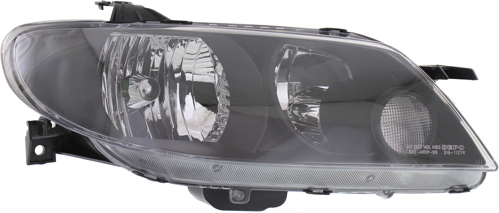 PROTEGE5 02-03 HEAD LAMP RH, Lens and Housing, Metal Coat Bezel, Hatchback