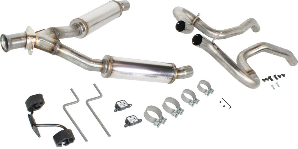 V6 3.8L 4 x 14in. Muffler; 2.5in. Tubing; 3.0in. Polished Stainless Tip; DUAL SPLIT REAR EXIT