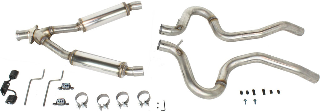 V6 3.8L 4 x 14in. Muffler; 2.5in. Tubing; 3.0in. Polished Stainless Tip; DUAL SPLIT REAR EXIT