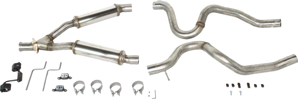 V6 3.8L 4 x 14in. Muffler; 2.5in. Tubing; 3.0in. Polished Stainless Tip; DUAL SPLIT REAR EXIT