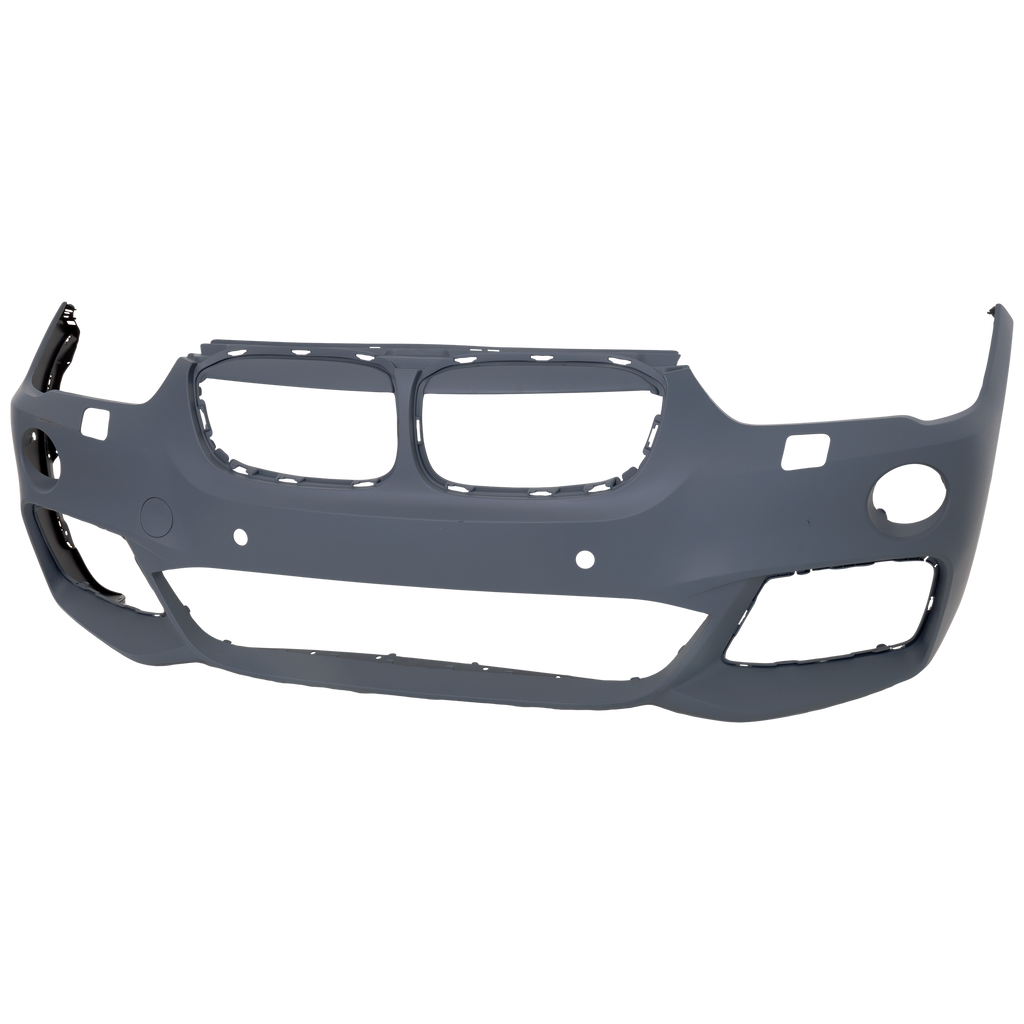 X1 17-19 FRONT BUMPER COVER, Primed, w/ M Package, w/ Headlight Washer Holes, w/ Park Distance Control Sensor Holes