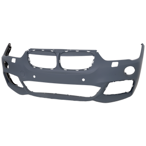 X1 17-19 FRONT BUMPER COVER, Primed, w/ M Package, w/ Headlight Washer Holes, w/ Park Distance Control Sensor Holes