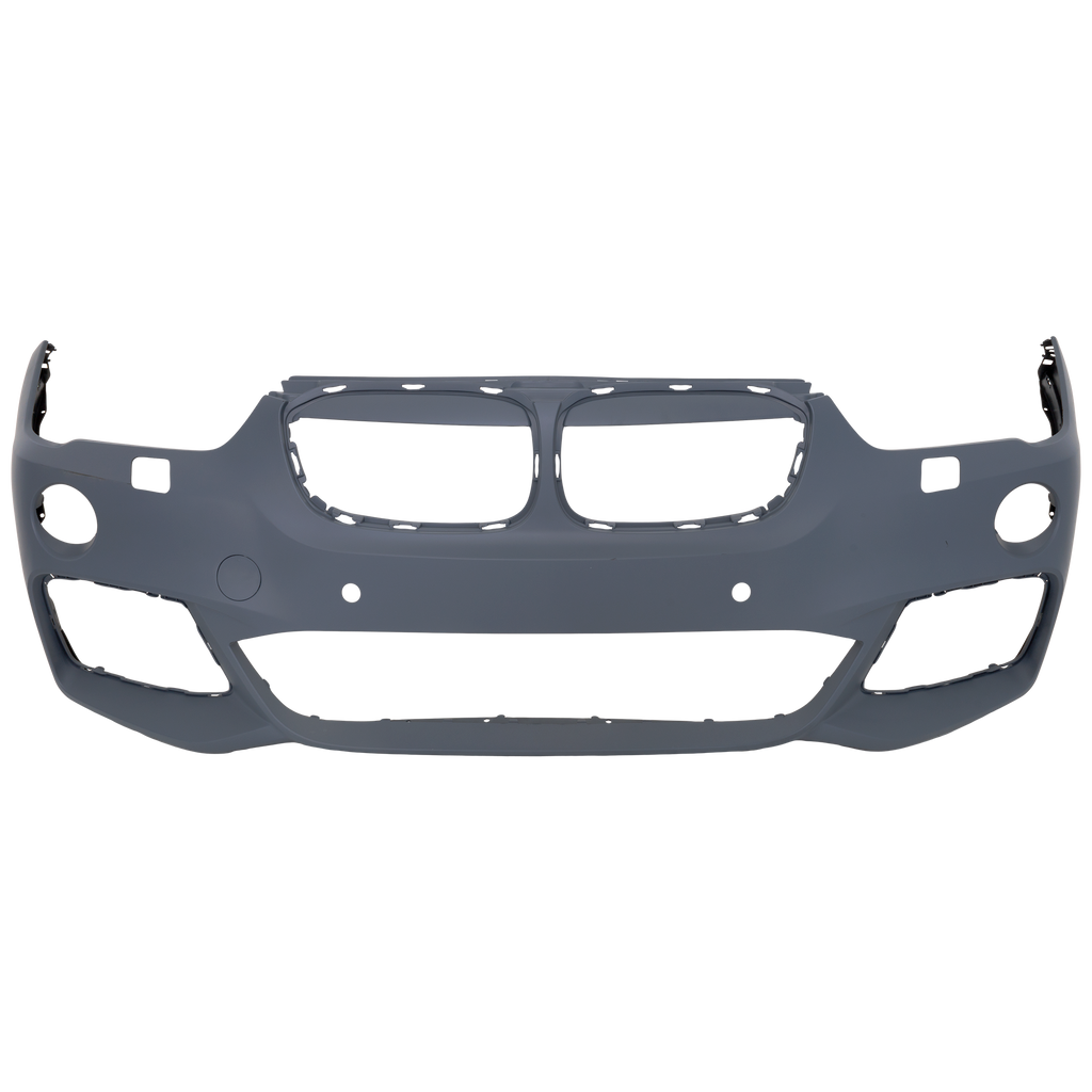 X1 17-19 FRONT BUMPER COVER, Primed, w/ M Package, w/ Headlight Washer Holes, w/ Park Distance Control Sensor Holes