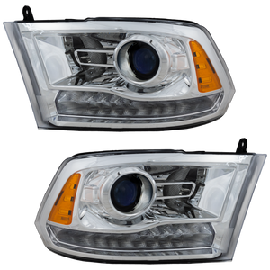 RAM FULL SIZE P/U 09-12 PROJECTOR HEAD LAMP RH AND LH, Assembly, Halogen, Chrome Interior, w/ Quad Lamps, Code LME