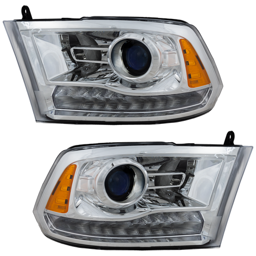 RAM FULL SIZE P/U 09-12 PROJECTOR HEAD LAMP RH AND LH, Assembly, Halogen, Chrome Interior, w/ Quad Lamps, Code LME