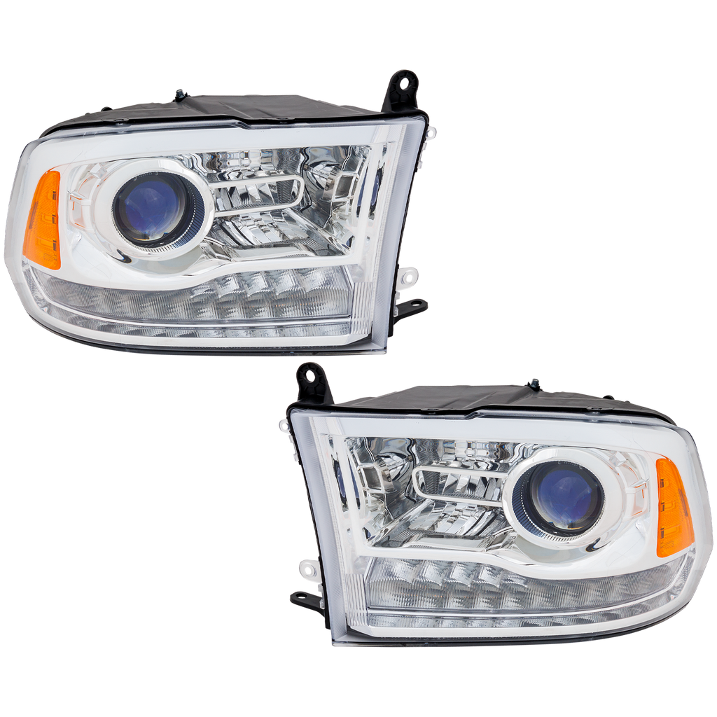 RAM FULL SIZE P/U 09-12 PROJECTOR HEAD LAMP RH AND LH, Assembly, Halogen, Chrome Interior, w/o Quad Lamps, Code LMA