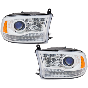 RAM FULL SIZE P/U 09-12 PROJECTOR HEAD LAMP RH AND LH, Assembly, Halogen, Chrome Interior, w/o Quad Lamps, Code LMA