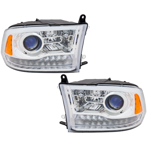 RAM FULL SIZE P/U 09-12 PROJECTOR HEAD LAMP RH AND LH, Assembly, Halogen, Chrome Interior, w/o Quad Lamps, Code LMA