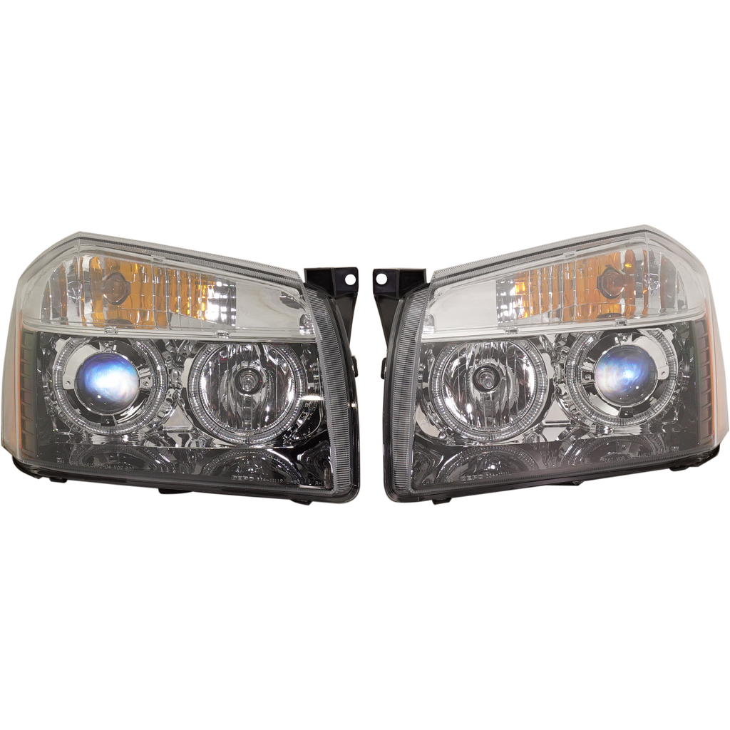 MAGNUM 05-07 HEAD LAMP RH AND LH, Assembly, Black, Halogen, w/o LED, Projector Type, 2-Piece