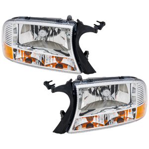 DAKOTA 97-04/DURANGO 98-03 HEAD LAMP RH AND LH, Assembly, Chrome Interior, Diamond Design, 2-Piece