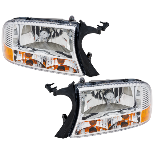 DAKOTA 97-04/DURANGO 98-03 HEAD LAMP RH AND LH, Assembly, Chrome Interior, Diamond Design, 2-Piece
