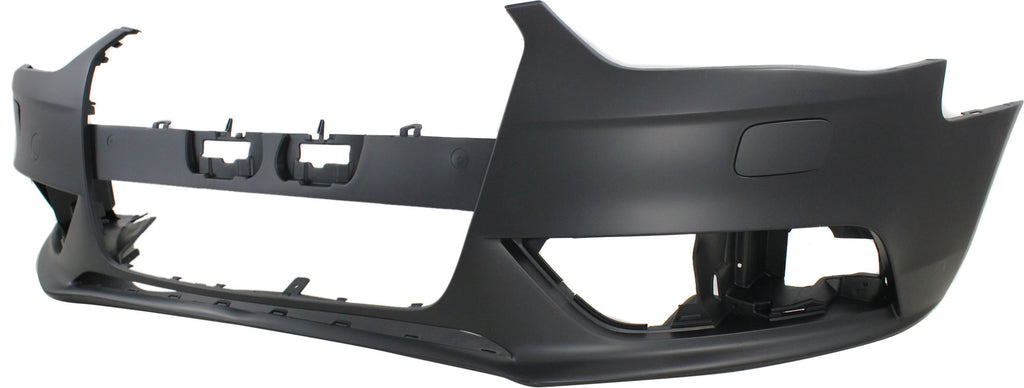 A4 13-16 FRONT BUMPER COVER, Primed, w/o S-Line Pkg, w/ Headlight Washer Holes, w/o Warning System