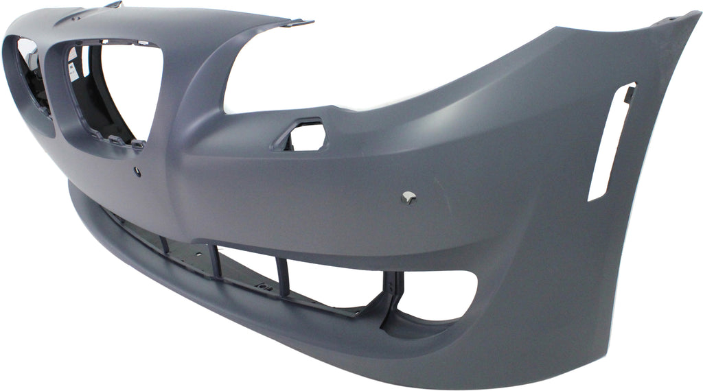 Front Bumper Cover Primed For 2011-2013 BMW 5-Series Without M Package With Park Distance Control Sensor Holes Without Side View Camera Sedan Replacement REPB010376P