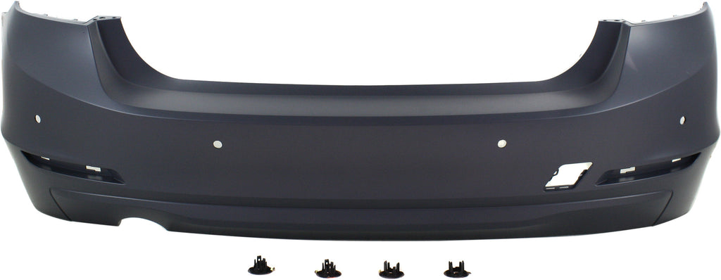 320I/328D 12-15 REAR BUMPER COVER, Primed, Standard w/o M Sport Package, w/ Park Distance Control Sensor Holes, Sedan