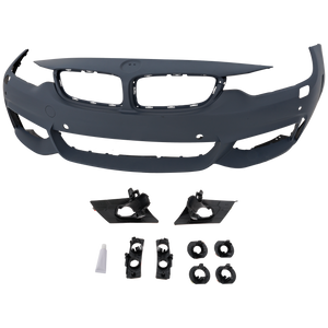 4-SERIES 14-20 FRONT BUMPER COVER, Primed, w/ M Sport Pkg, w/ HLW/PDC Snsr Holes/Cam, w/o Park Assist Sensor Holes