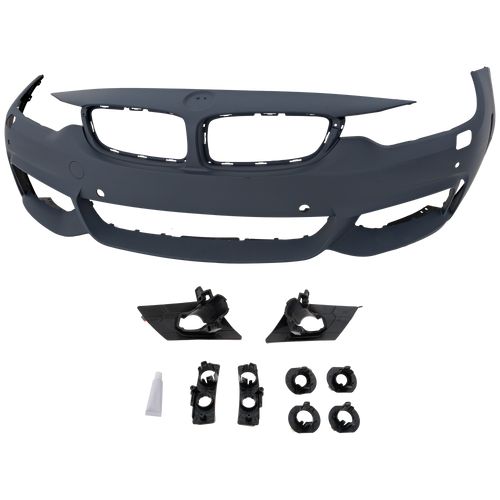 4-SERIES 14-20 FRONT BUMPER COVER, Primed, w/ M Sport Pkg, w/ HLW/PDC Snsr Holes/Cam, w/o Park Assist Sensor Holes