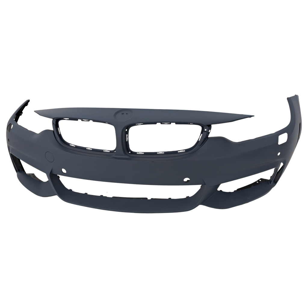 4-SERIES 14-20 FRONT BUMPER COVER, Primed, w/ M Sport Pkg, w/ HLW/PDC Snsr Holes/Cam, w/o Park Assist Sensor Holes