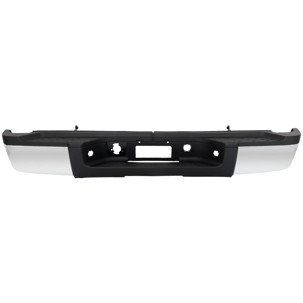 SILVERADO/SIERRA 2500 HD/3500 HD 11-14 STEP BUMPER, FACE BAR AND PAD, w/ Pad Provision, w/o Mounting Bracket, Chrome, w/ Rear Object Sensor Holes, Dual Rear Wheels